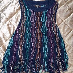 Anthropologie Multicolor Knit Fringe Tank Top